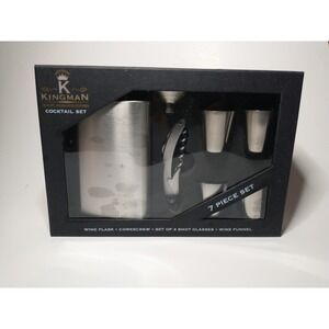 Kingman 7 Piece Stainless Steel Cocktail Set Flask Corkscrew Shot Glasses Funnel